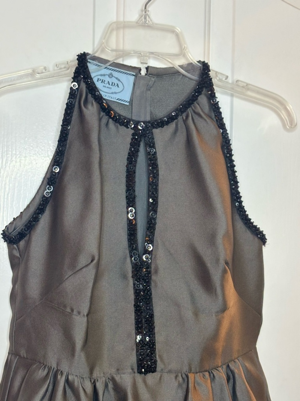 EUC Prada Women’s Charcoal Gray W Black Beads and Sequin Trim Dress size 40/ US4 - Picture 3 of 14